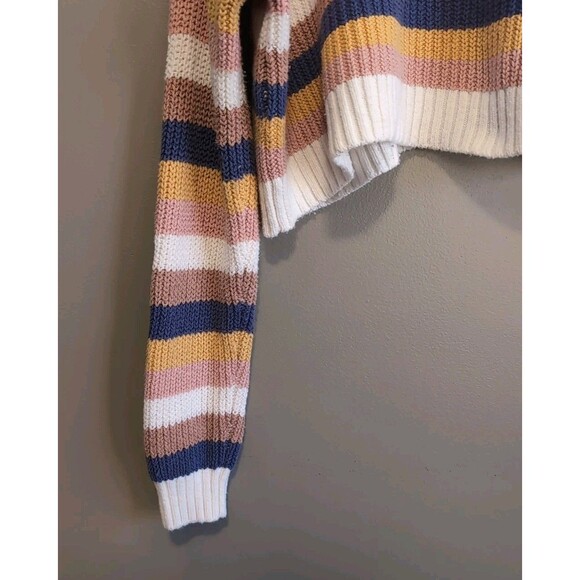 Hollister Size Small Cropped Sweater Womens Knit Pullover Stripes Crew Neck LS S - Picture 3 of 5